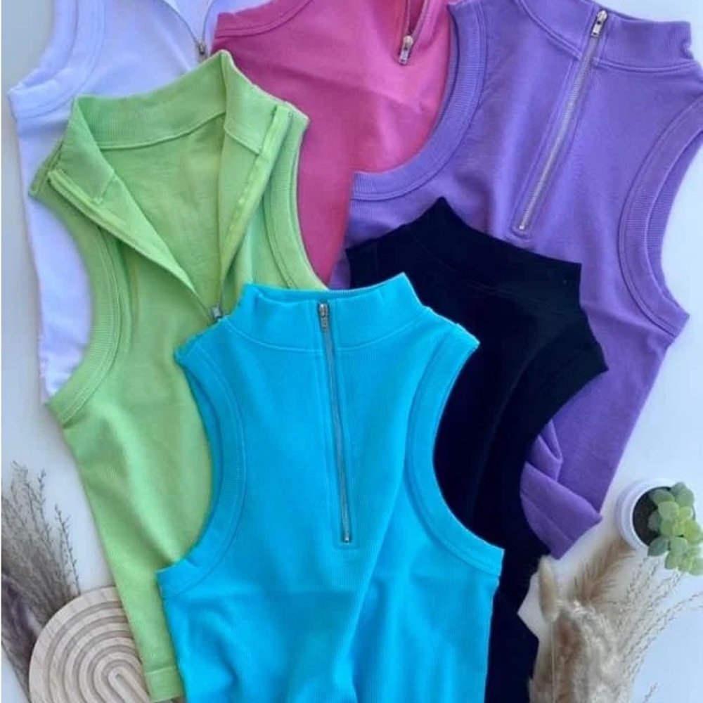 One Size Super Stretchy Reversible Zip Up Tanks in 3 Colors